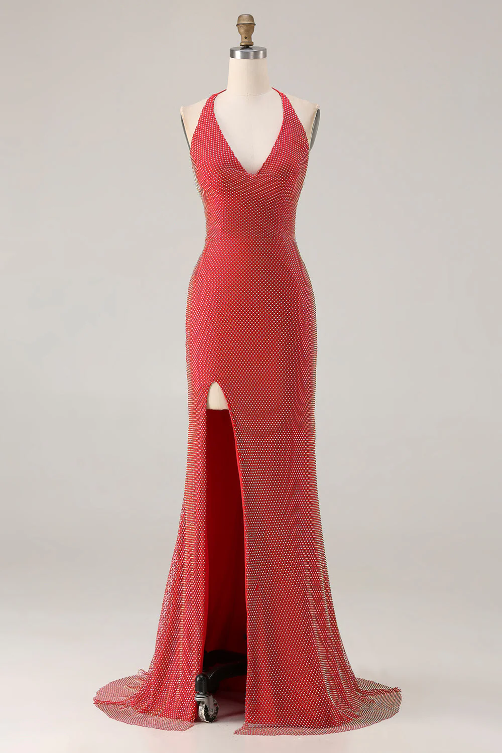 Robe de soirée sirène rouge dos nu perles ouverture de fin d’année - Image 3