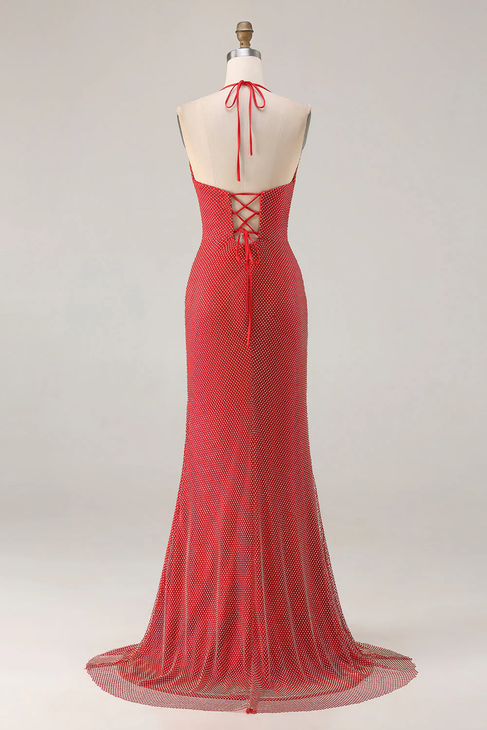Robe de soirée sirène rouge dos nu perles ouverture de fin d’année - Image 4