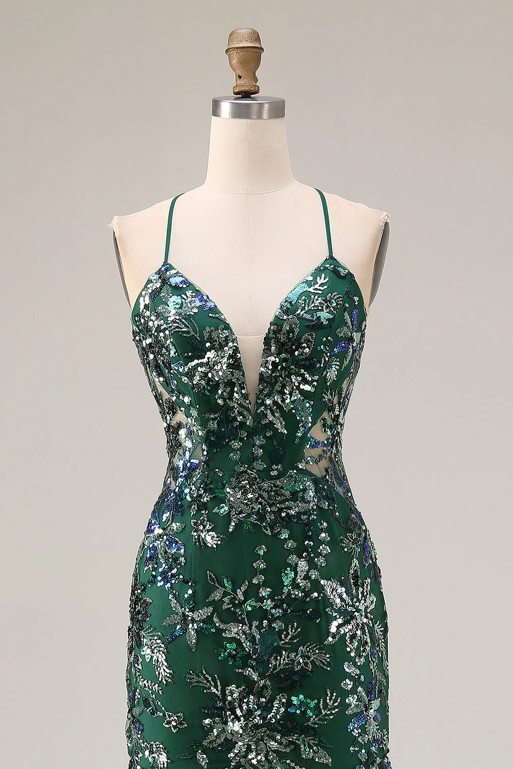 Robe de soirée longue fourreau vert foncé scintillante avec paillettes - Image 4