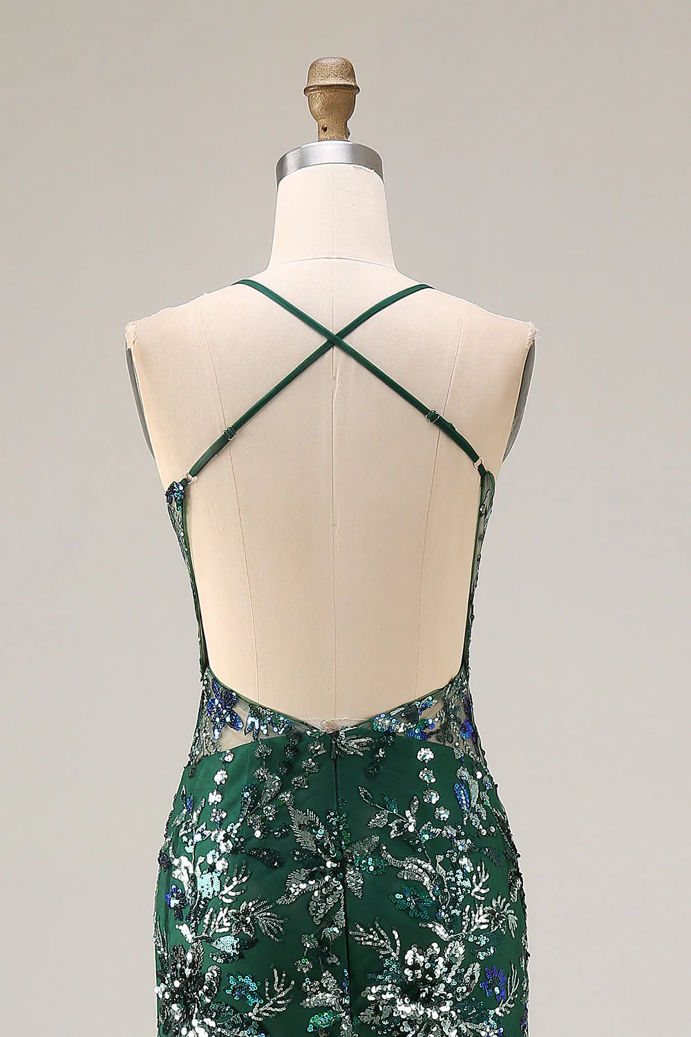 Robe de soirée longue fourreau vert foncé scintillante avec paillettes - Image 5