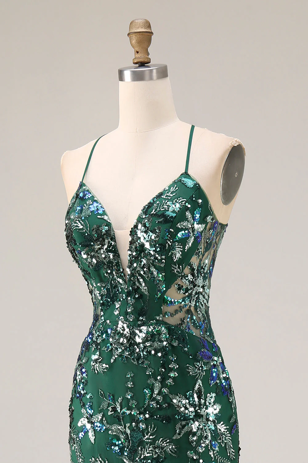 Robe de soirée longue fourreau vert foncé scintillante avec paillettes - Image 6