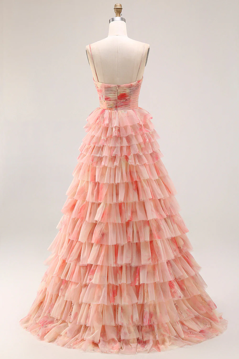 Robe de bal longue de bal à la ligne florale découpée à plusieurs niveaux, nœud, coucher de soleil et fente - Image 2