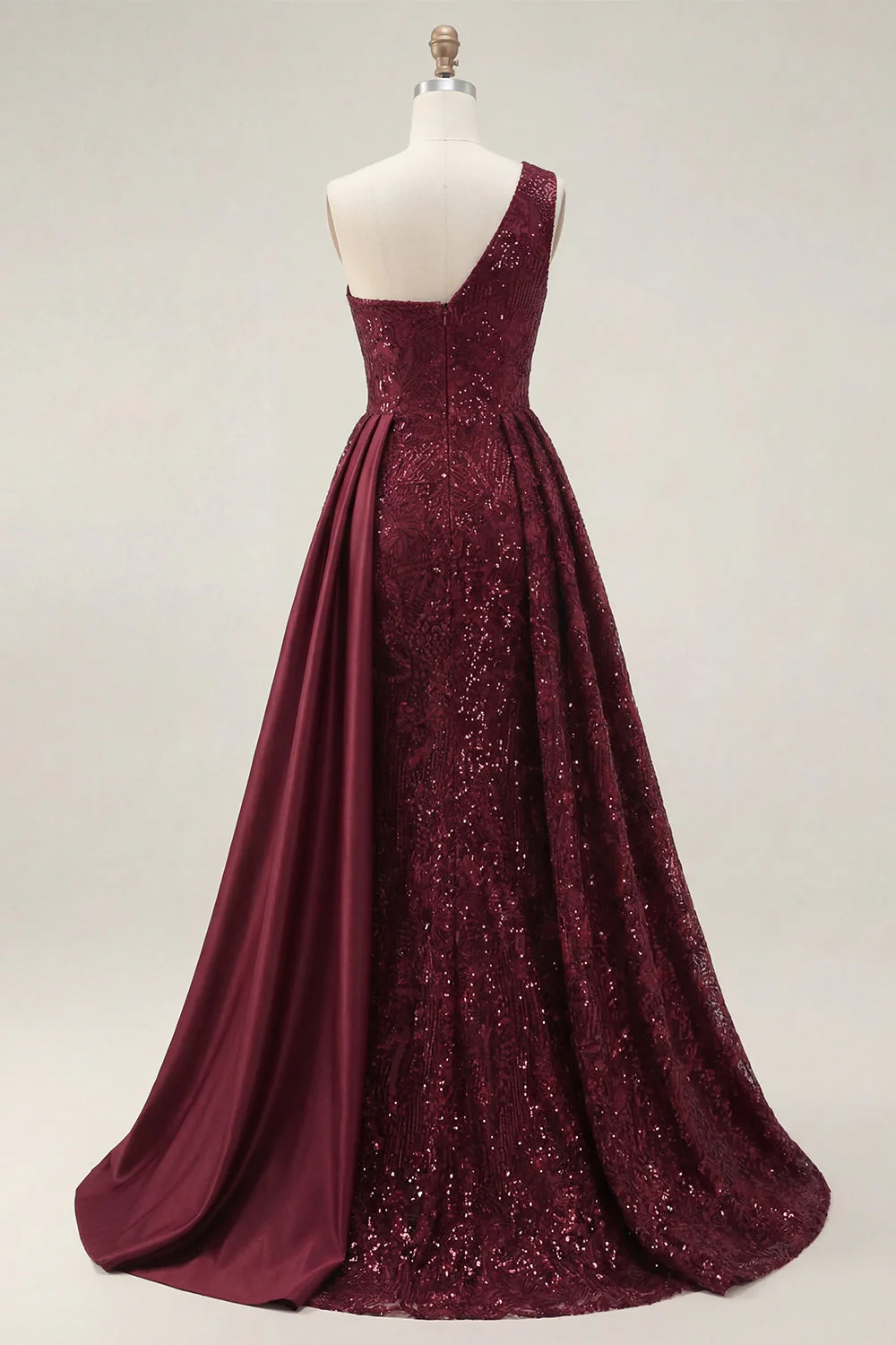 Robe de bal longue de bal à paillettes bourgogne bourgogne scintillante ligne en A sur une épaule avec fente - Image 2