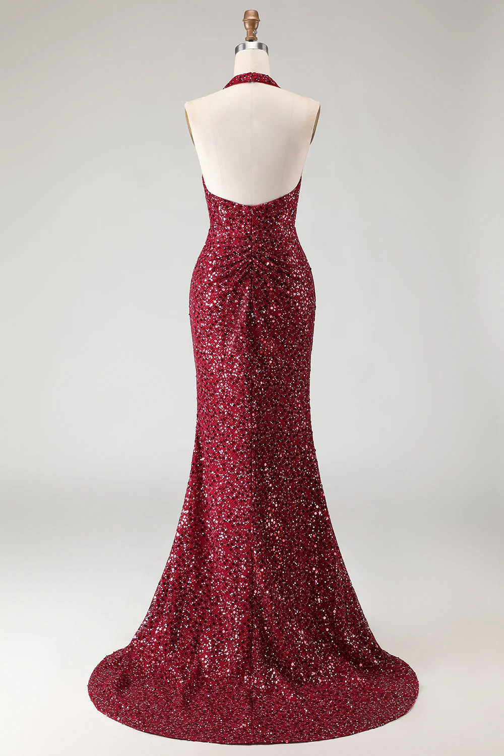 Robe de bal longue de bal à paillettes en sirène bourgogne scintillante - Image 4