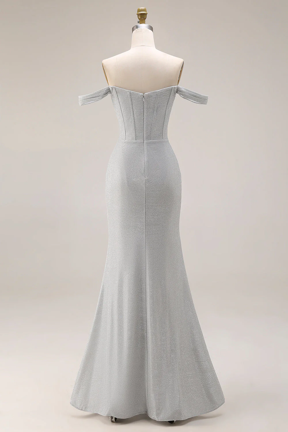 Robe de bal longue de bal à plis plissés en sirène gris clair avec fente - Image 2