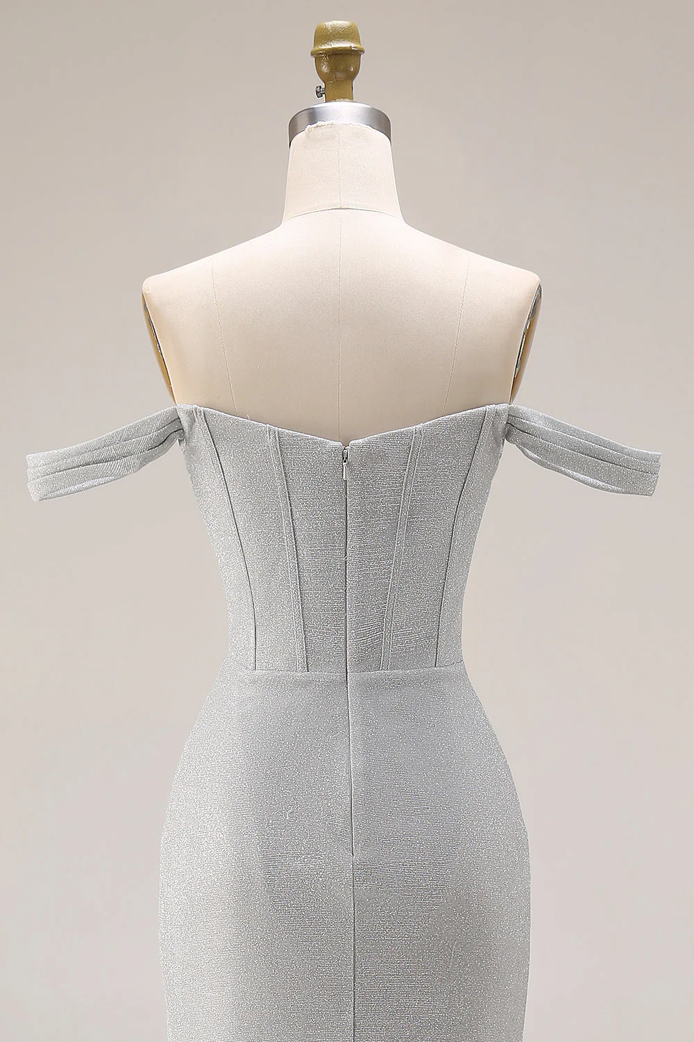 Robe de bal longue de bal à plis plissés en sirène gris clair avec fente - Image 5