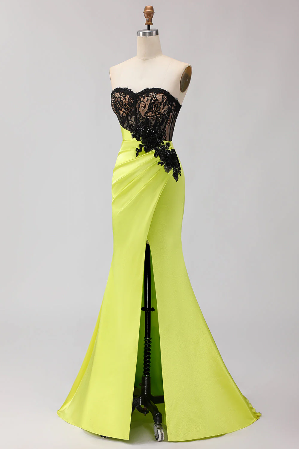 Robe de bal longue de bal en dentelle noire vert sirène sans bretelles - Image 5