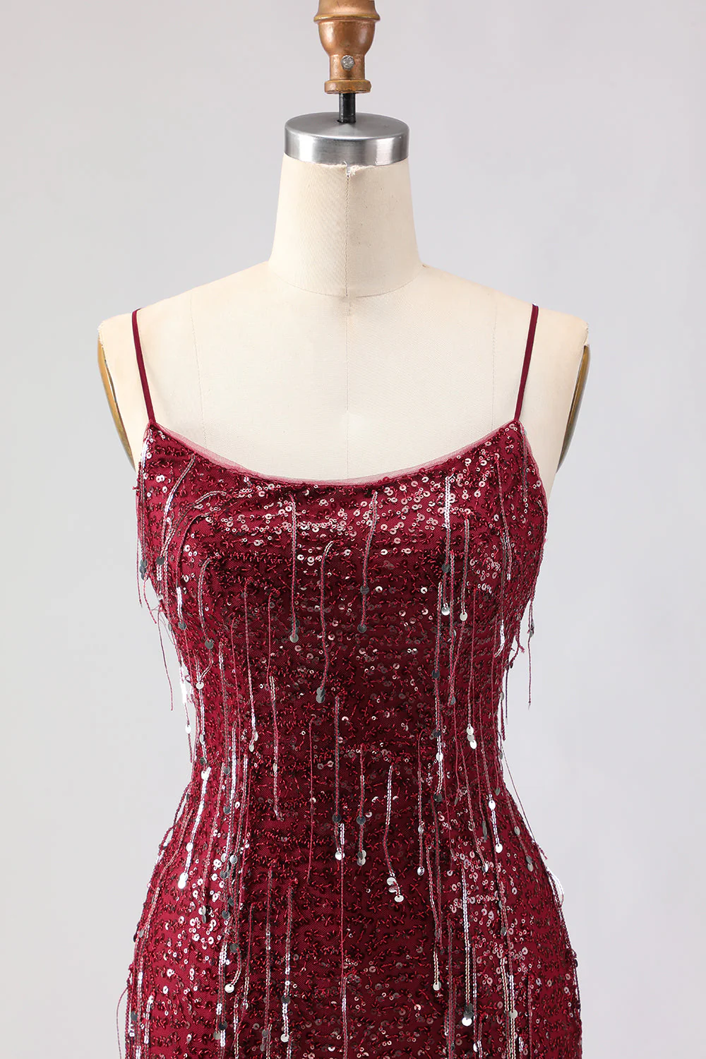 Robe de bal longue de bal en dentelle rose rose scintillante avec paillettes et fente - Image 10