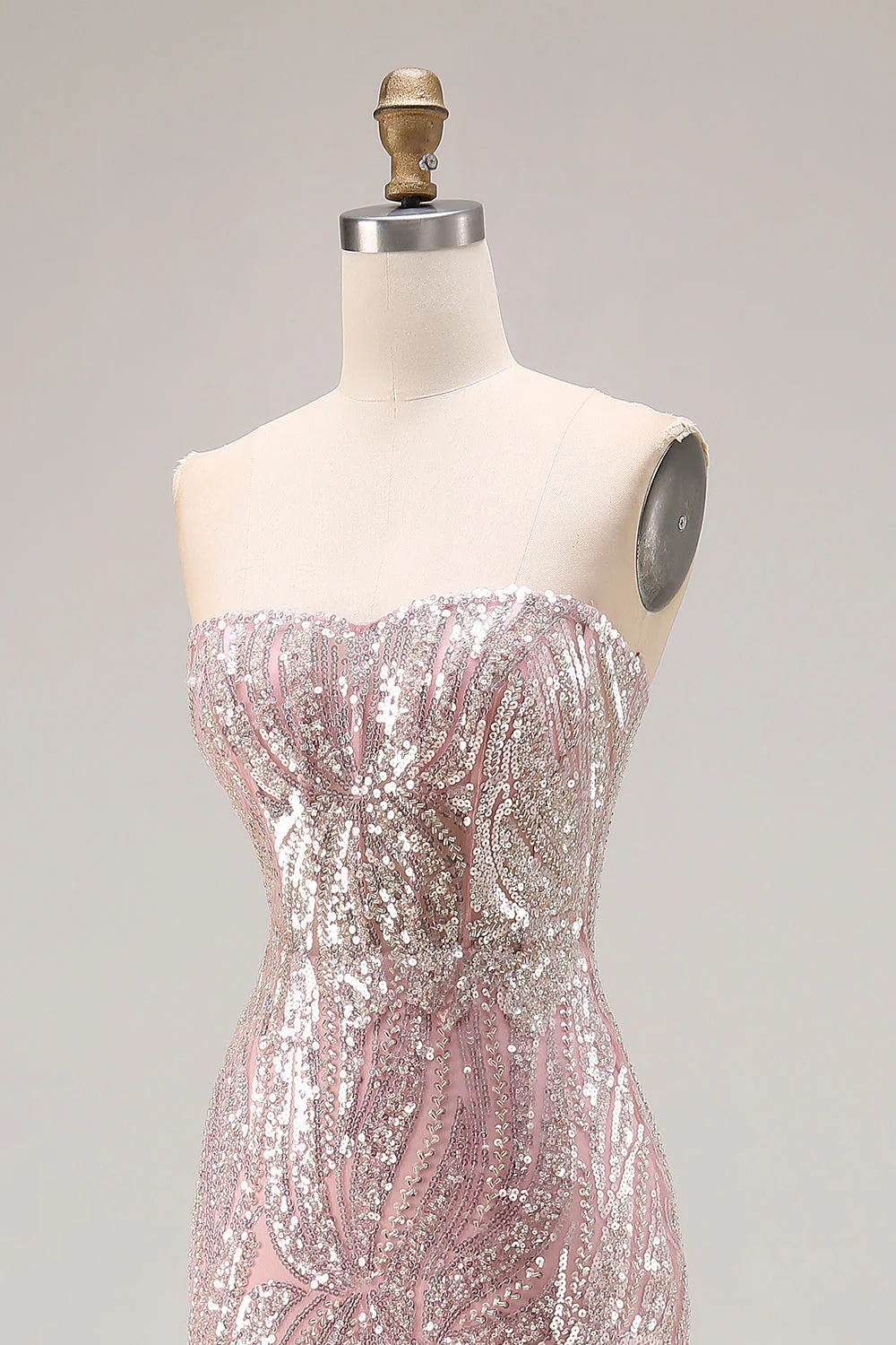 Robe de bal longue de bal étui rose clair rose pâlit et scintillante avec sequins - Image 6