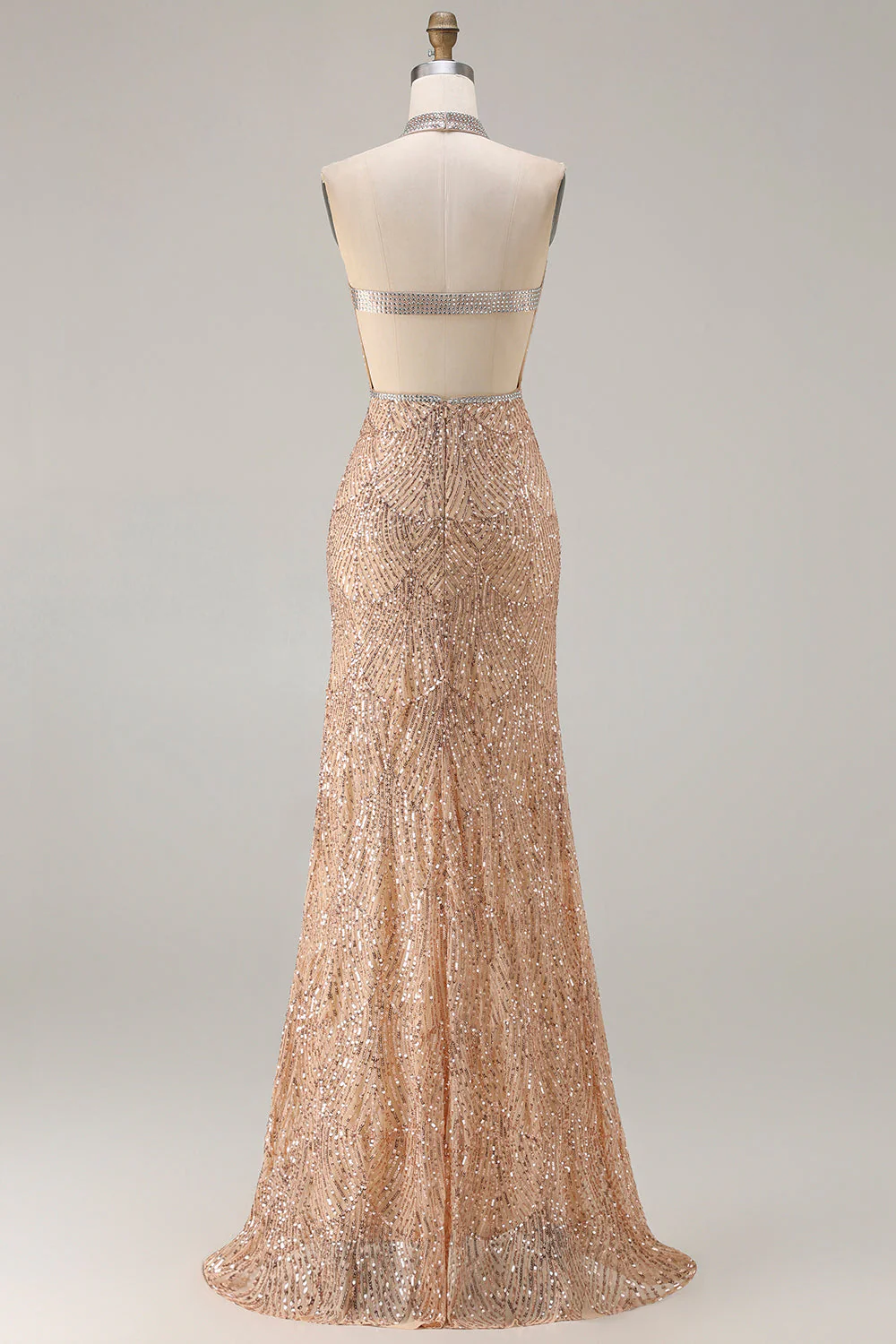 Robe de soirée sirène longue champagne perlée et pailletée - Image 4