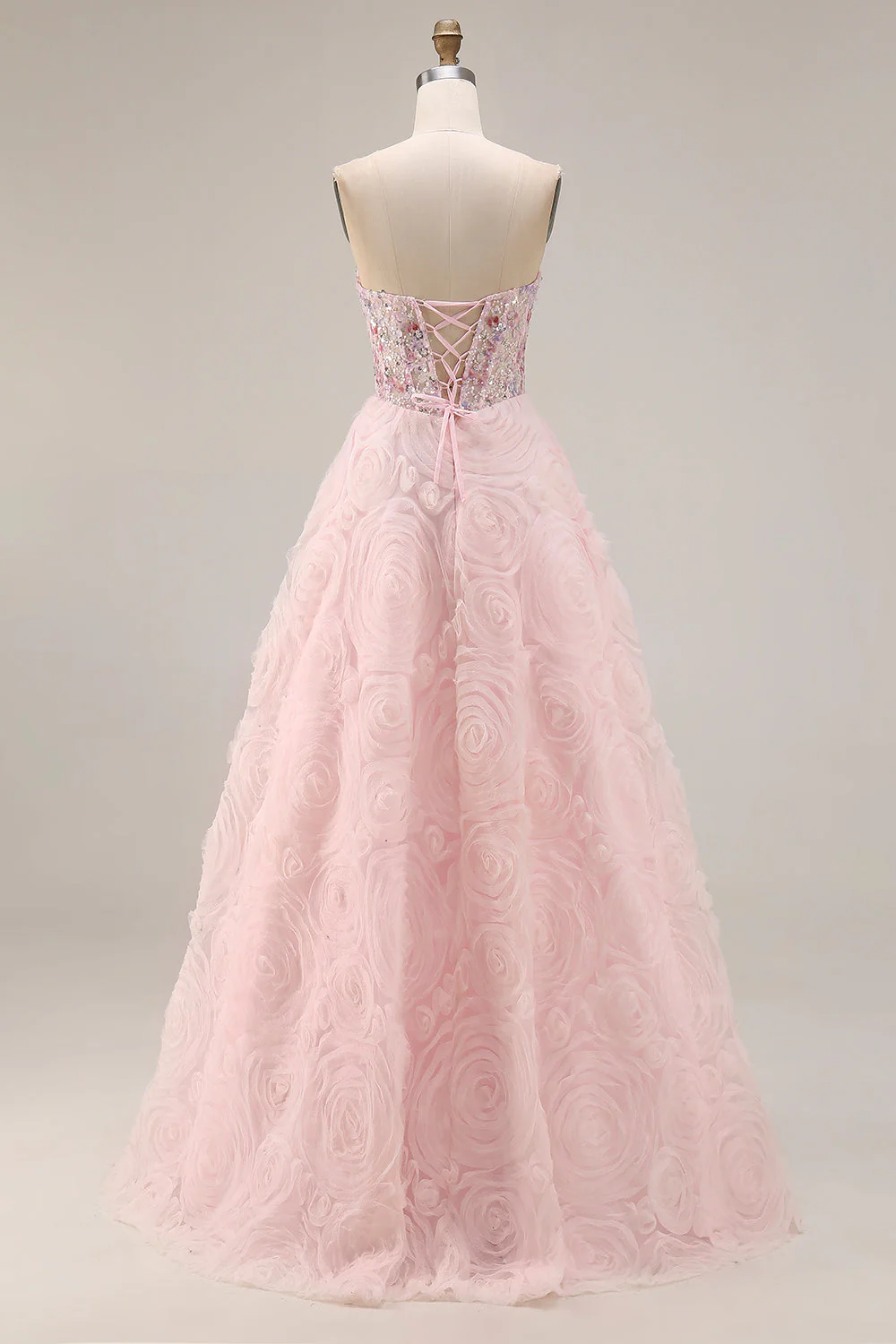 Robe de soirée longue sans bretelles pailletée ligne A avec fleurs 3D - Image 2