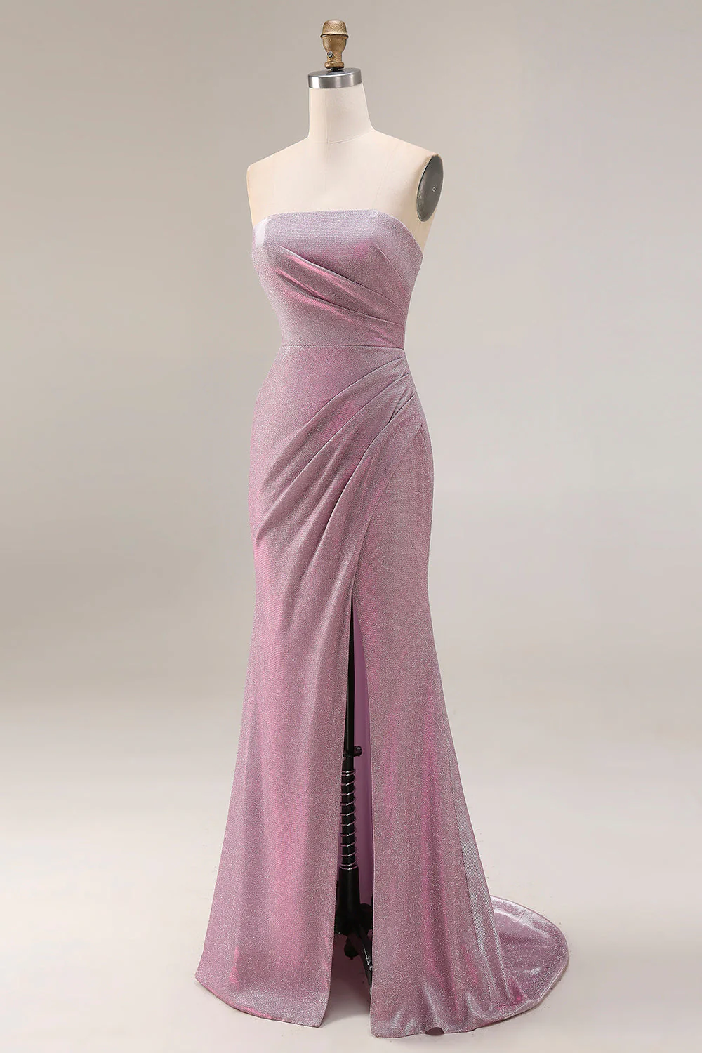 Robe de bal longue de bal sans bretelles prune, sirène poussiéreuse et fente - Image 3