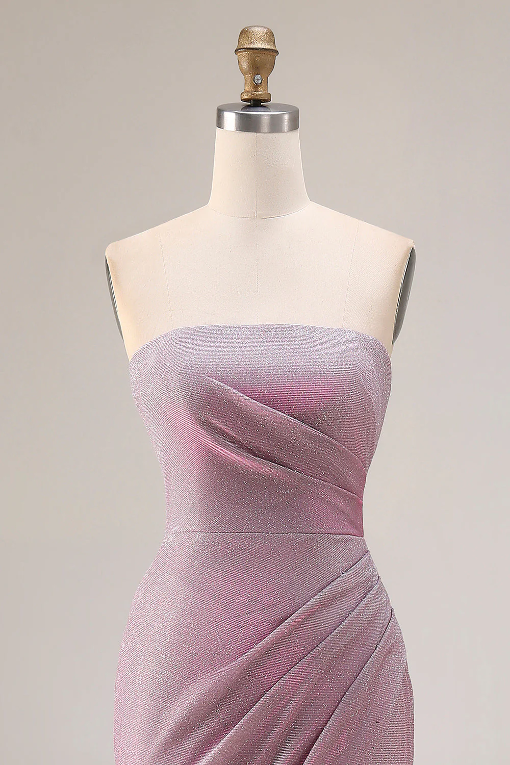 Robe de bal longue de bal sans bretelles prune, sirène poussiéreuse et fente - Image 4