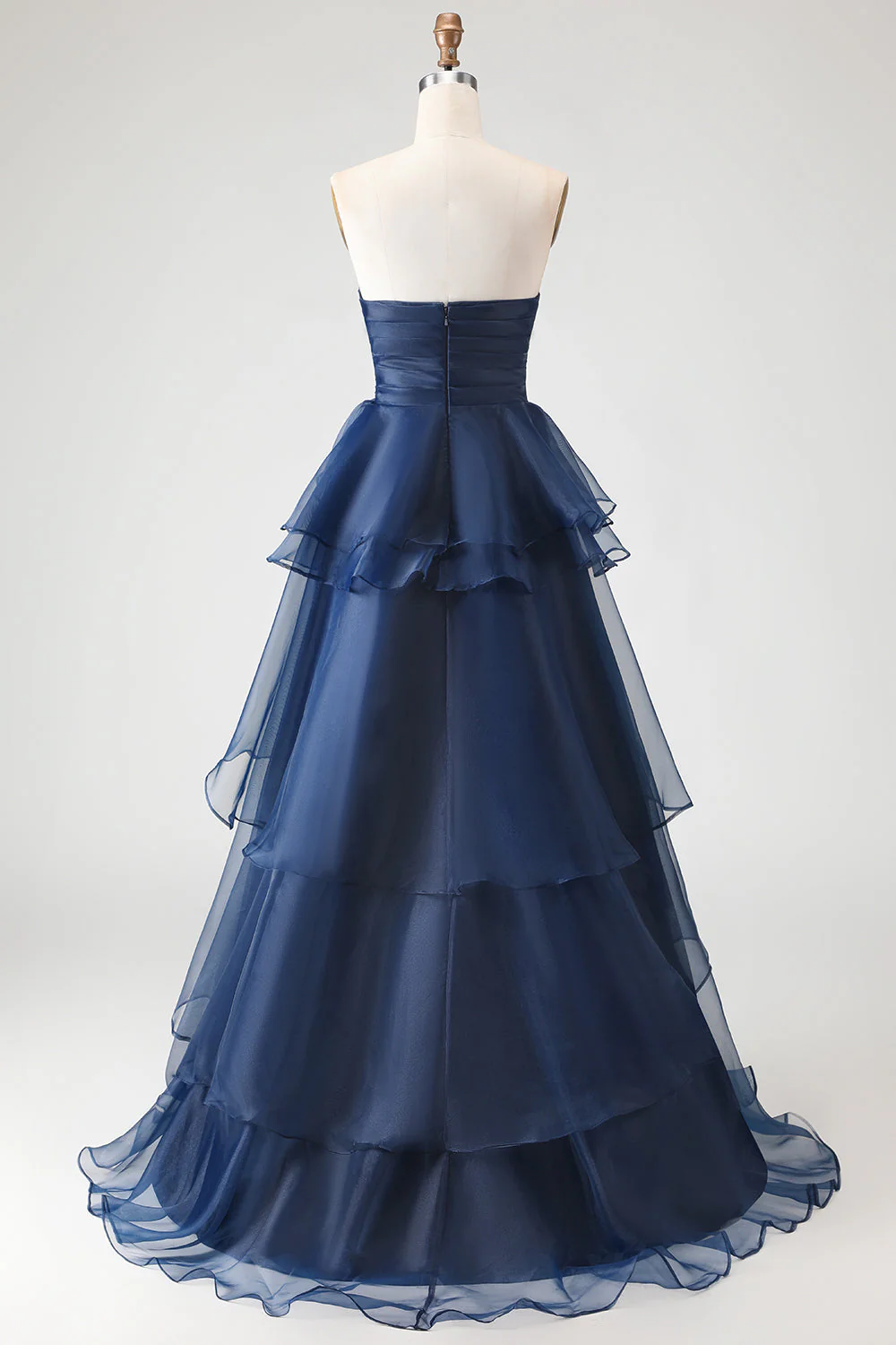 Robe de bal longue de bal sans bustiers, Princess bleu marine à volants et à volants - Image 2