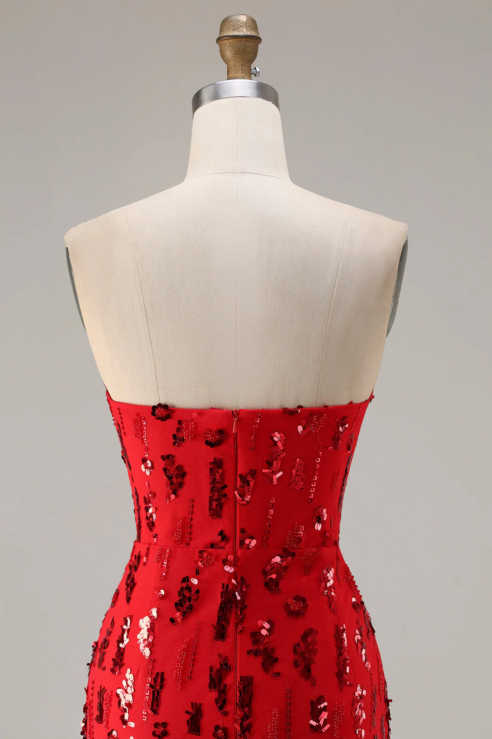 Robe de bal longue de bal scintillante rouge sans bretelles en sequins - Image 5