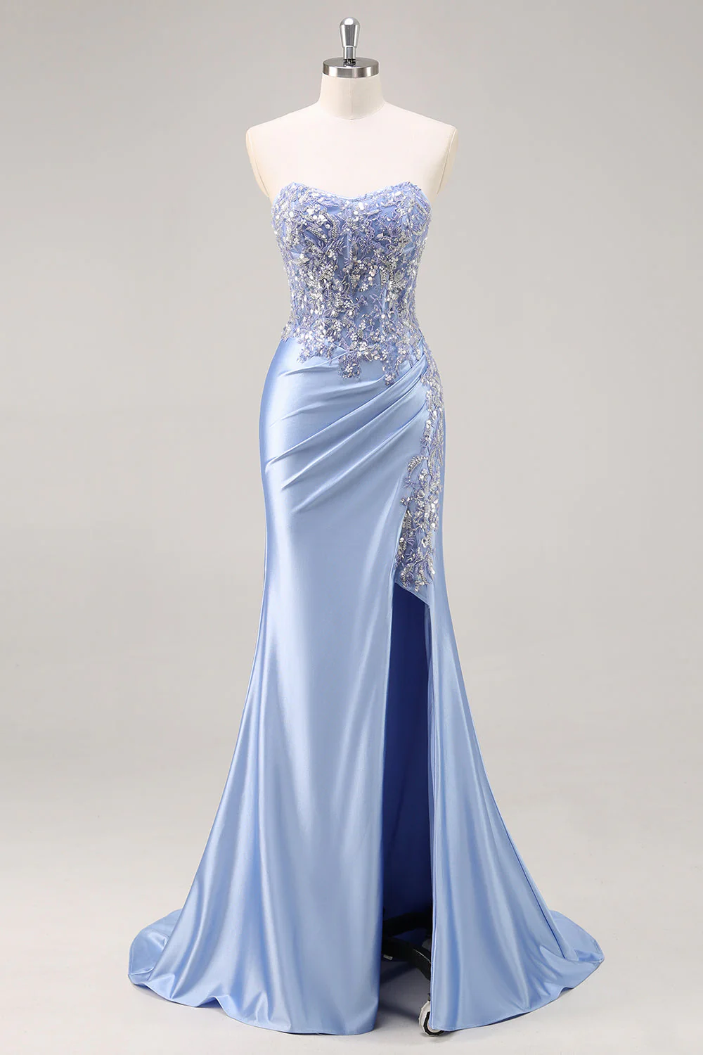 Robe de bal longue de bal sirène bordeaux sans bretelles à sequins - Image 9
