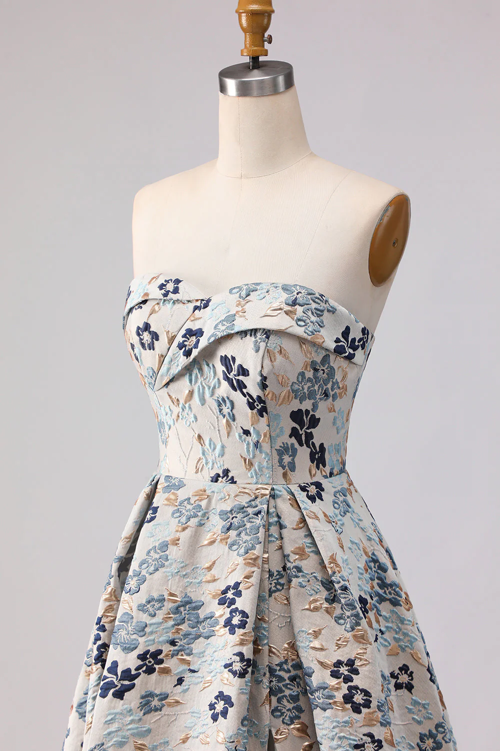 Robe de bal longue de promo à motif de fleurs bleues sans bretelles en ligne A - Image 6
