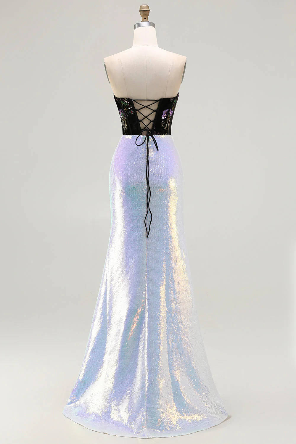 Robe de bal longue de promo scintillante en noir et lilas à sequins floraux en sequins - Image 2
