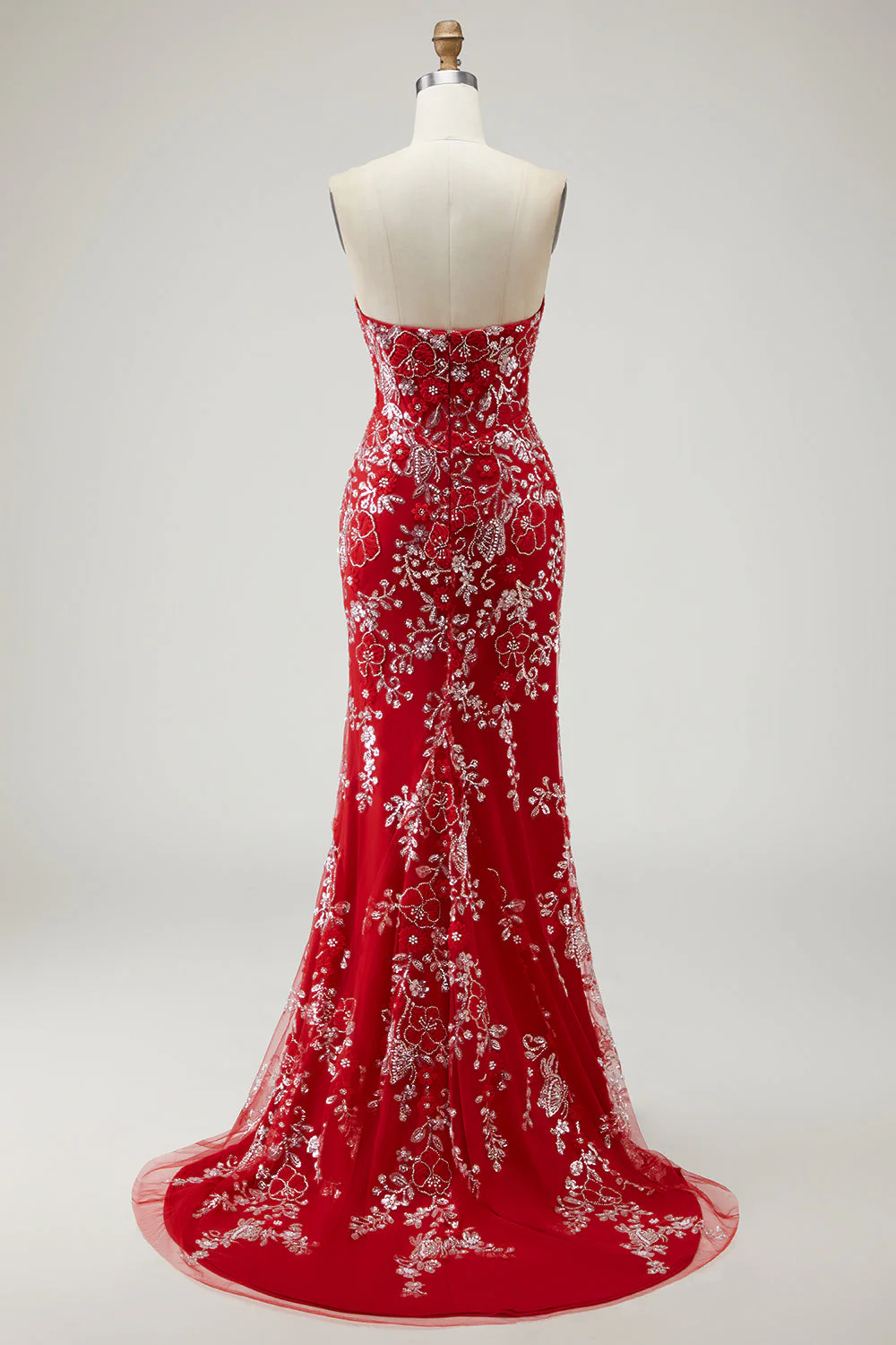Robe de bal longue de promo sirène noire sans bretelles appliquée avec perles - Image 8
