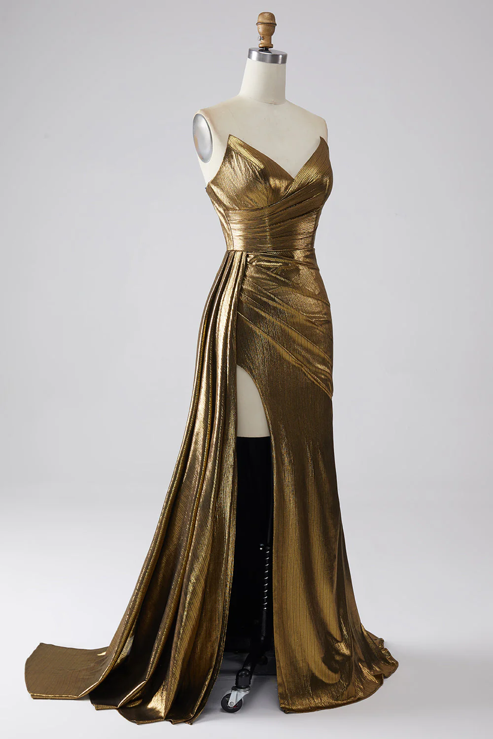 Robe de bal longue dorée sirène scintillante avec fente - Image 4