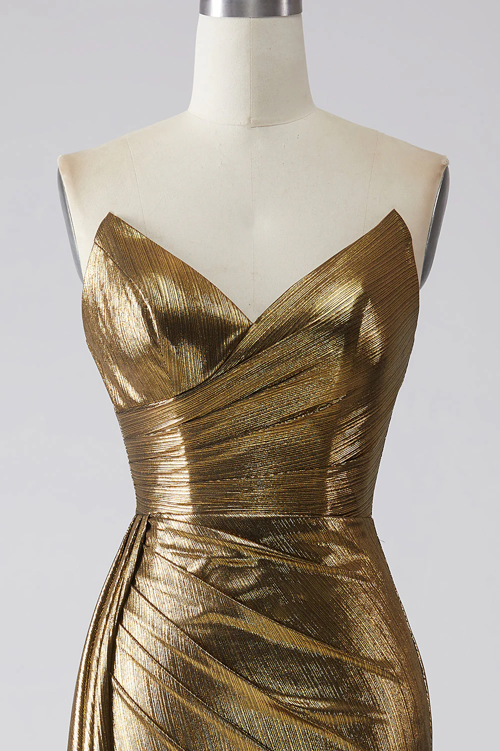 Robe de bal longue dorée sirène scintillante avec fente - Image 5