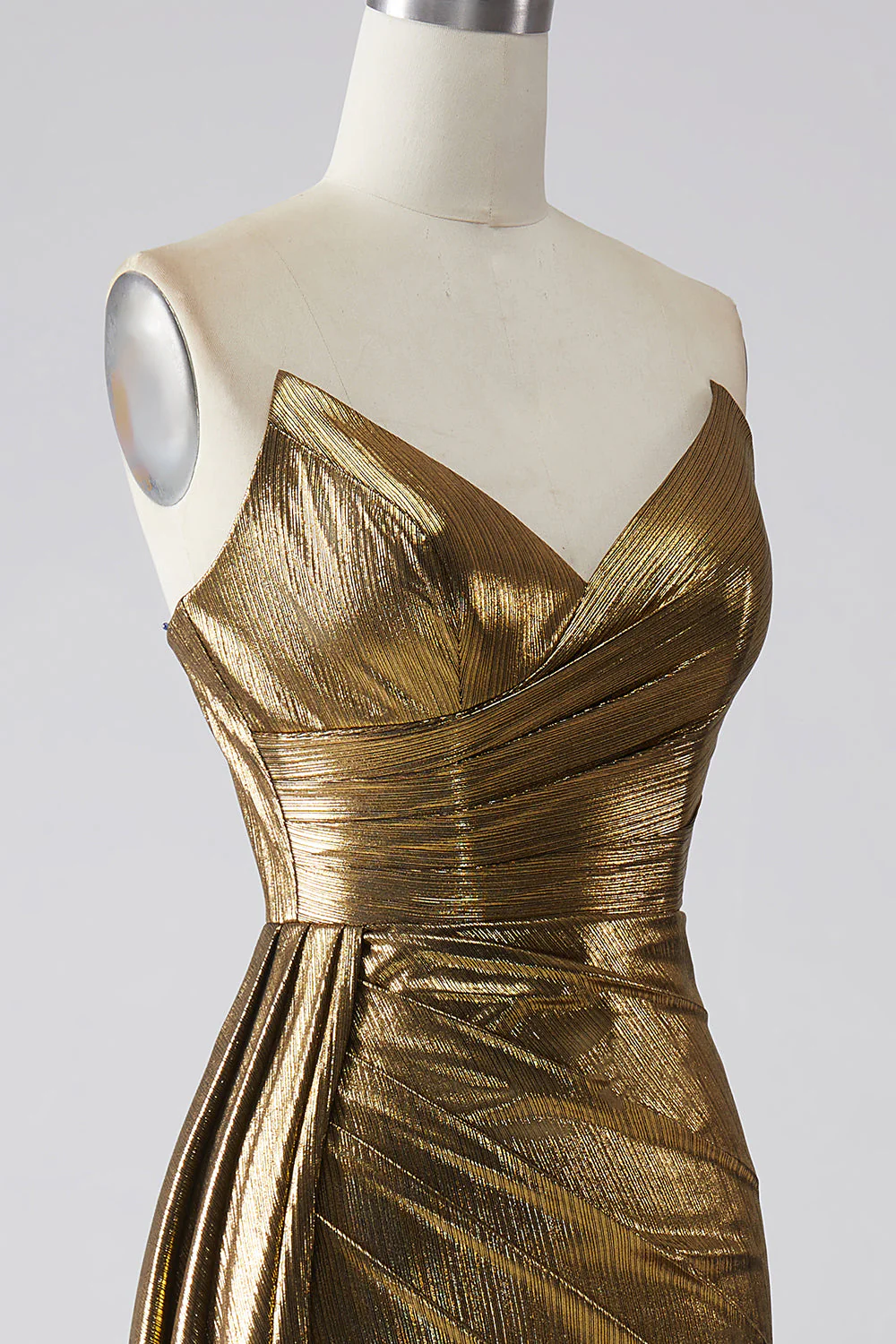 Robe de bal longue dorée sirène scintillante avec fente - Image 7
