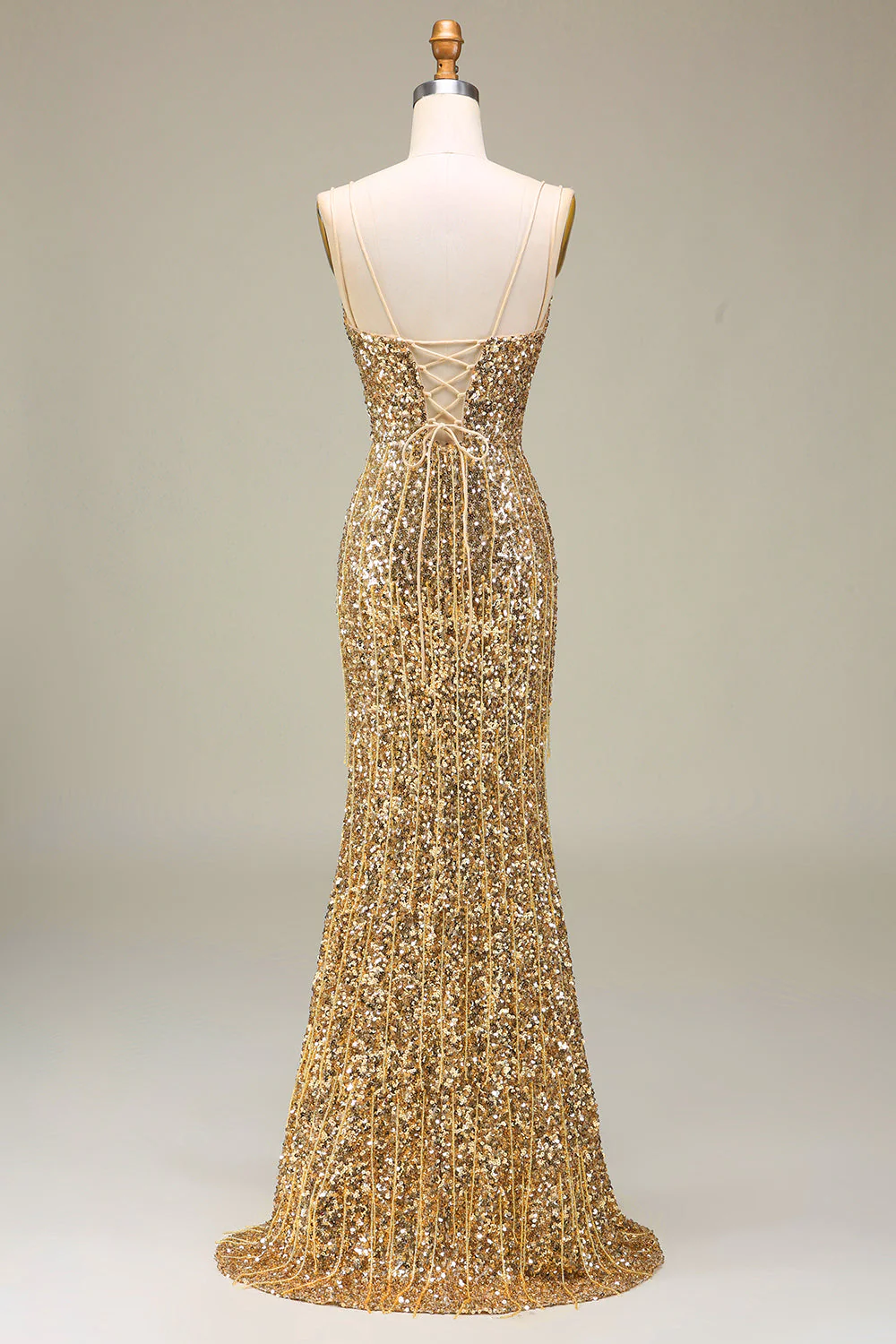 Robe de Soirée longue dorée sirène scintillante avec fente - Image 2