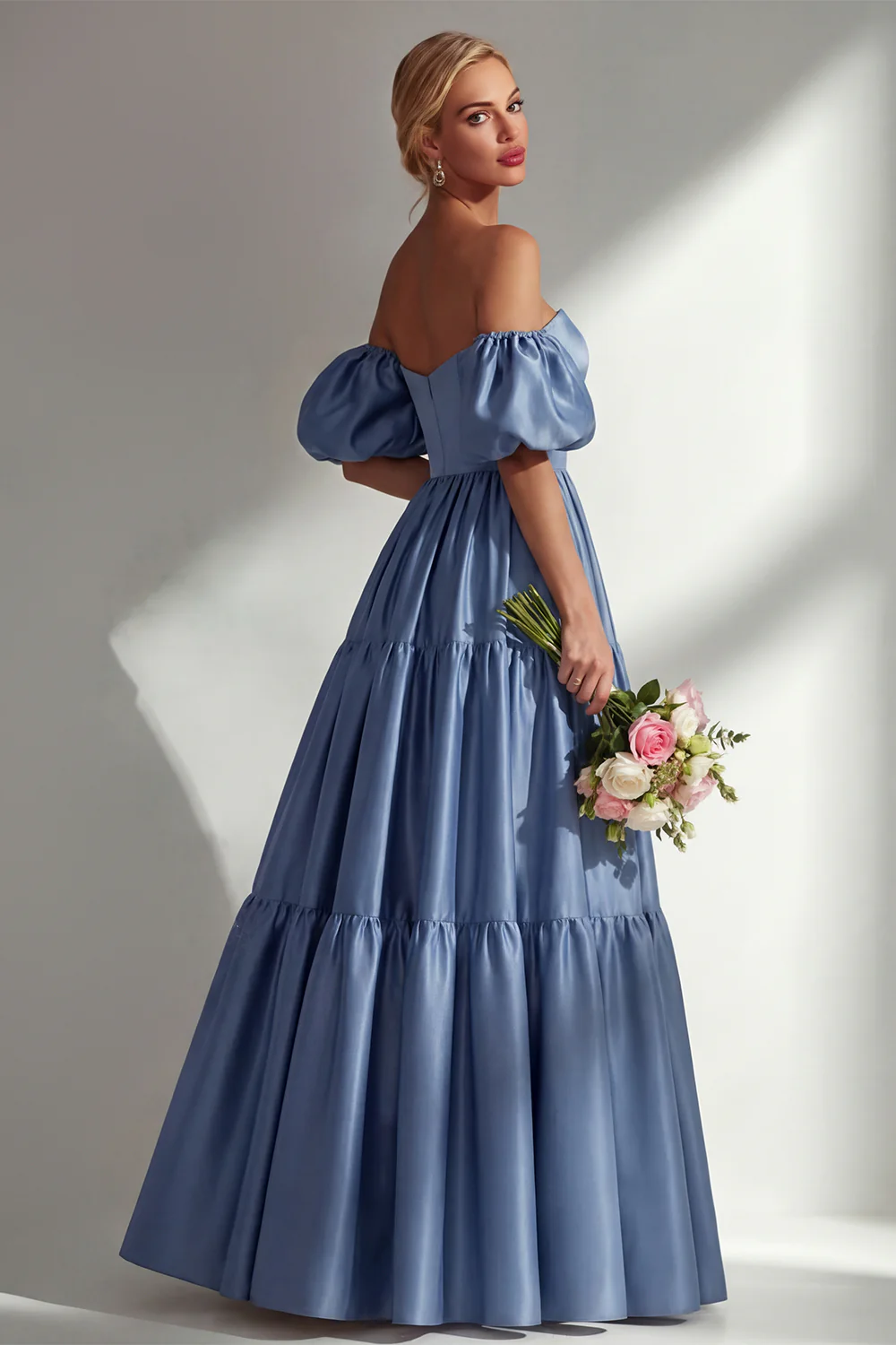 Robe de bal longue en satin à épaules dénudées, robe de bal longue en satin à manches amovibles - Image 4