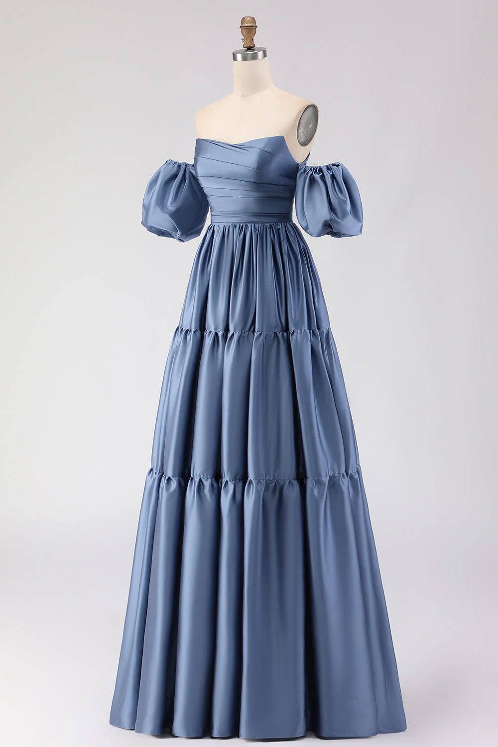 Robe de bal longue en satin à épaules dénudées, robe de bal longue en satin à manches amovibles - Image 5