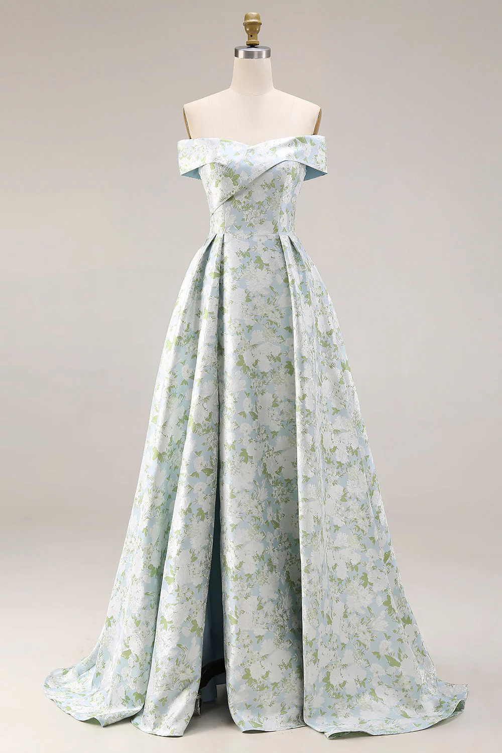 Robe de bal longue en satin à motif A-line dénudé épaule décalée et fente