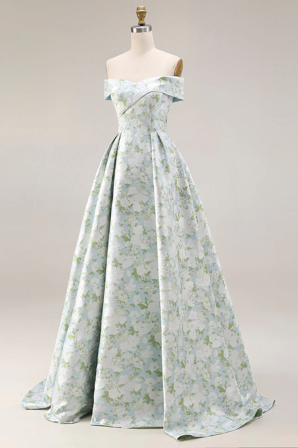 Robe de bal longue en satin à motif A-line dénudé épaule décalée et fente - Image 4