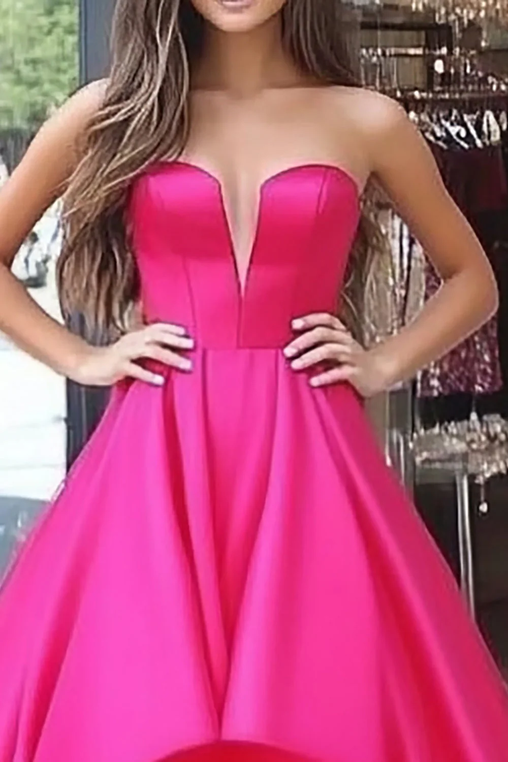 Robe de bal longue en satin fuchsia Princess Sweetheart High-Low - Image 2