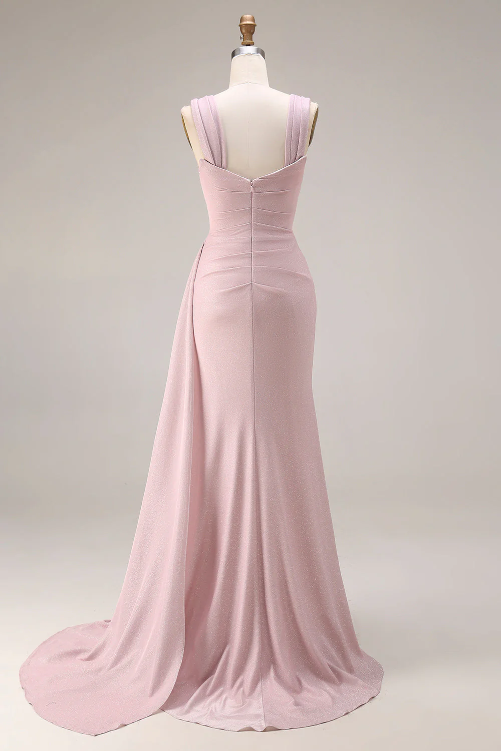 Robe de bal longue en satin plissé en satin rose avec une longue cape - Image 2