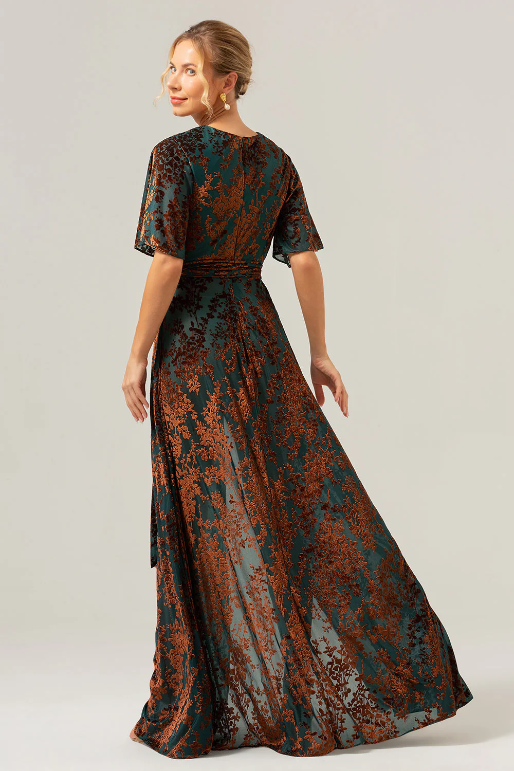 Burnout Velvet Vert foncé Robe de mère de mariée - Image 4