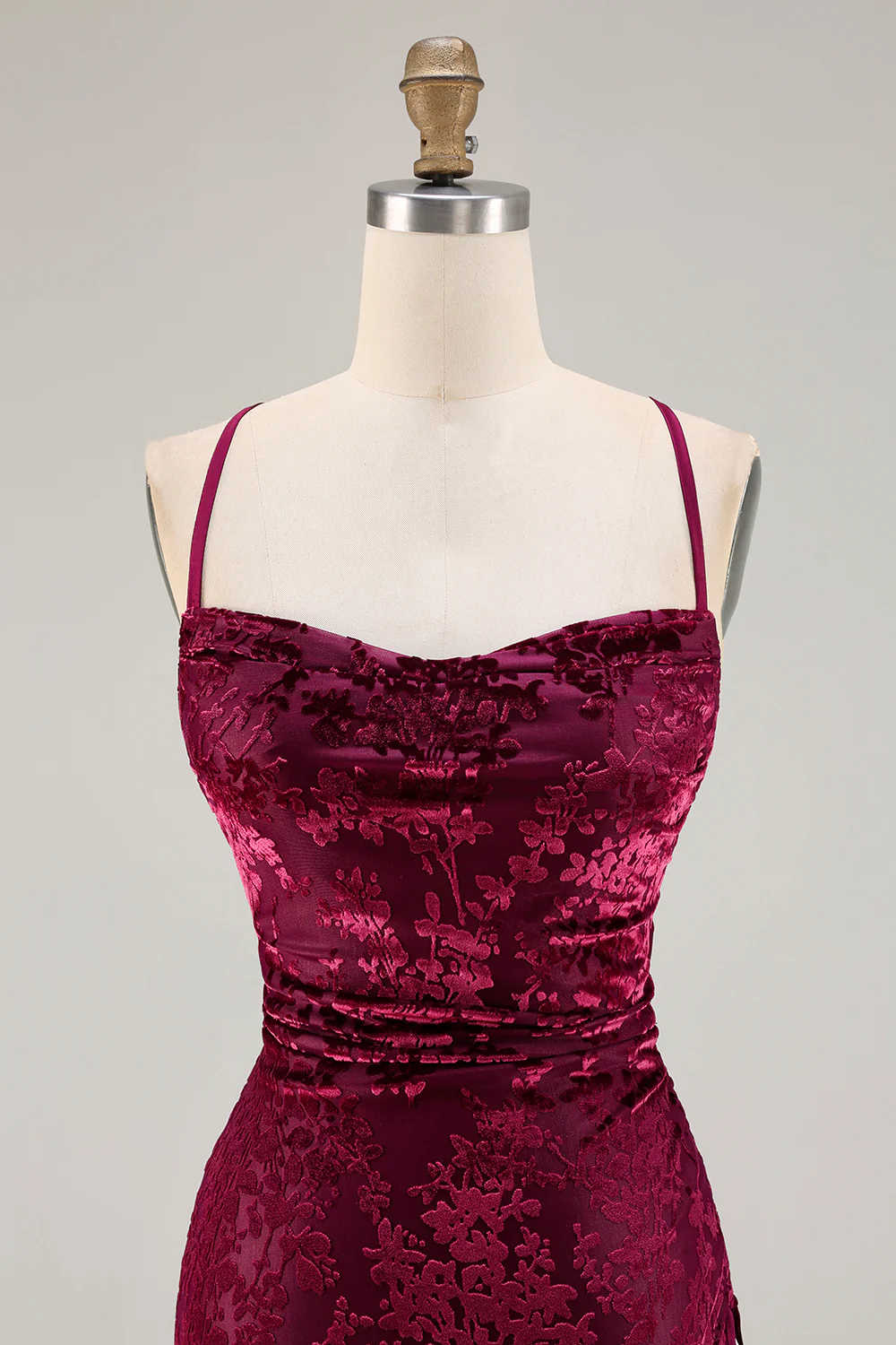 Robe de soirée longue vert foncé en velours burnout - Image 10