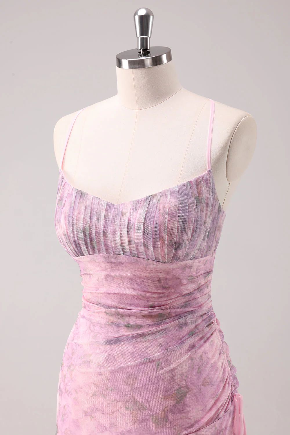 Robe de soirée longue fourreau à bretelles spaghetti florales roses - Image 6