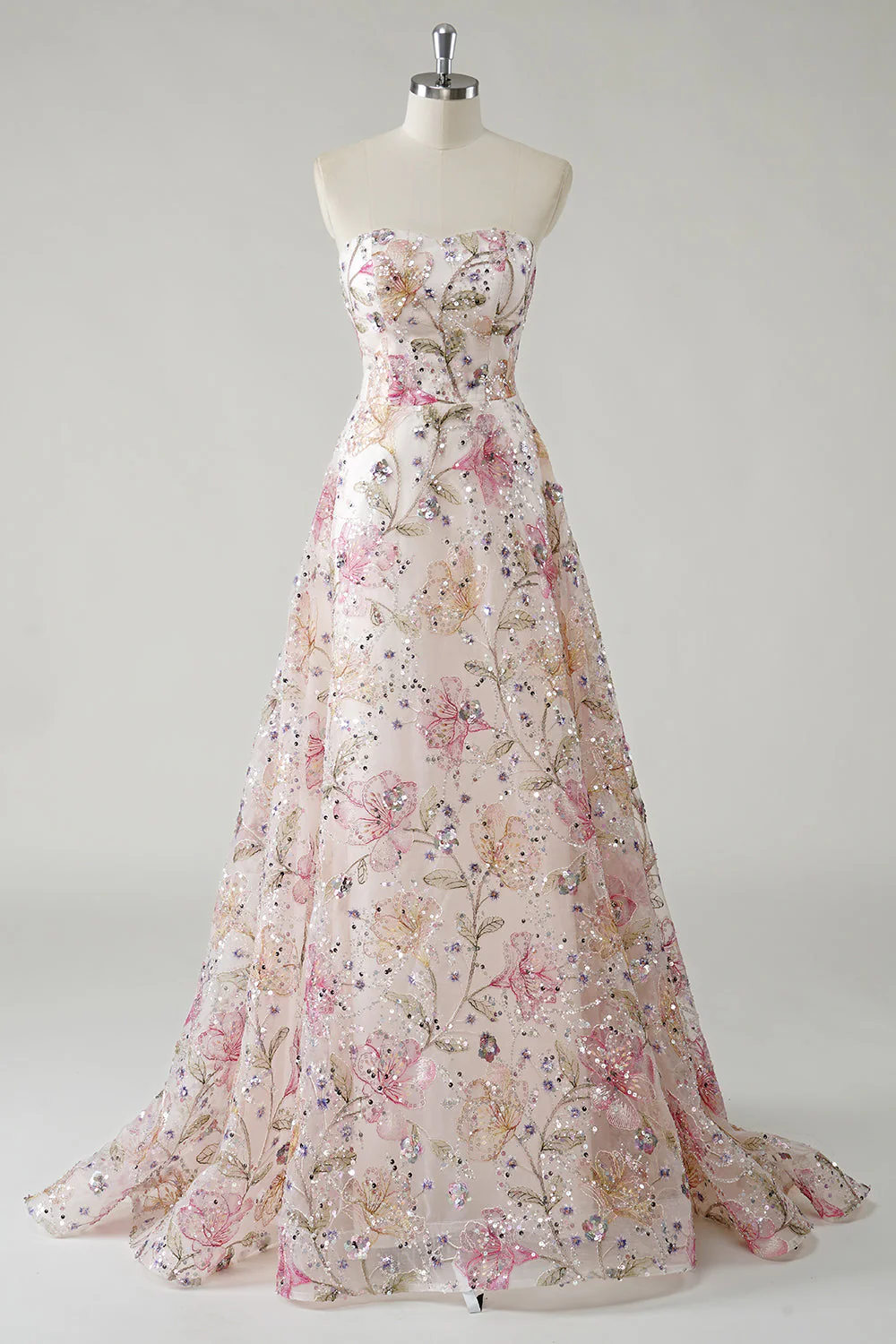 Robe de bal longue grande taille en paillettes rose scintillante, bustier, - Image 5