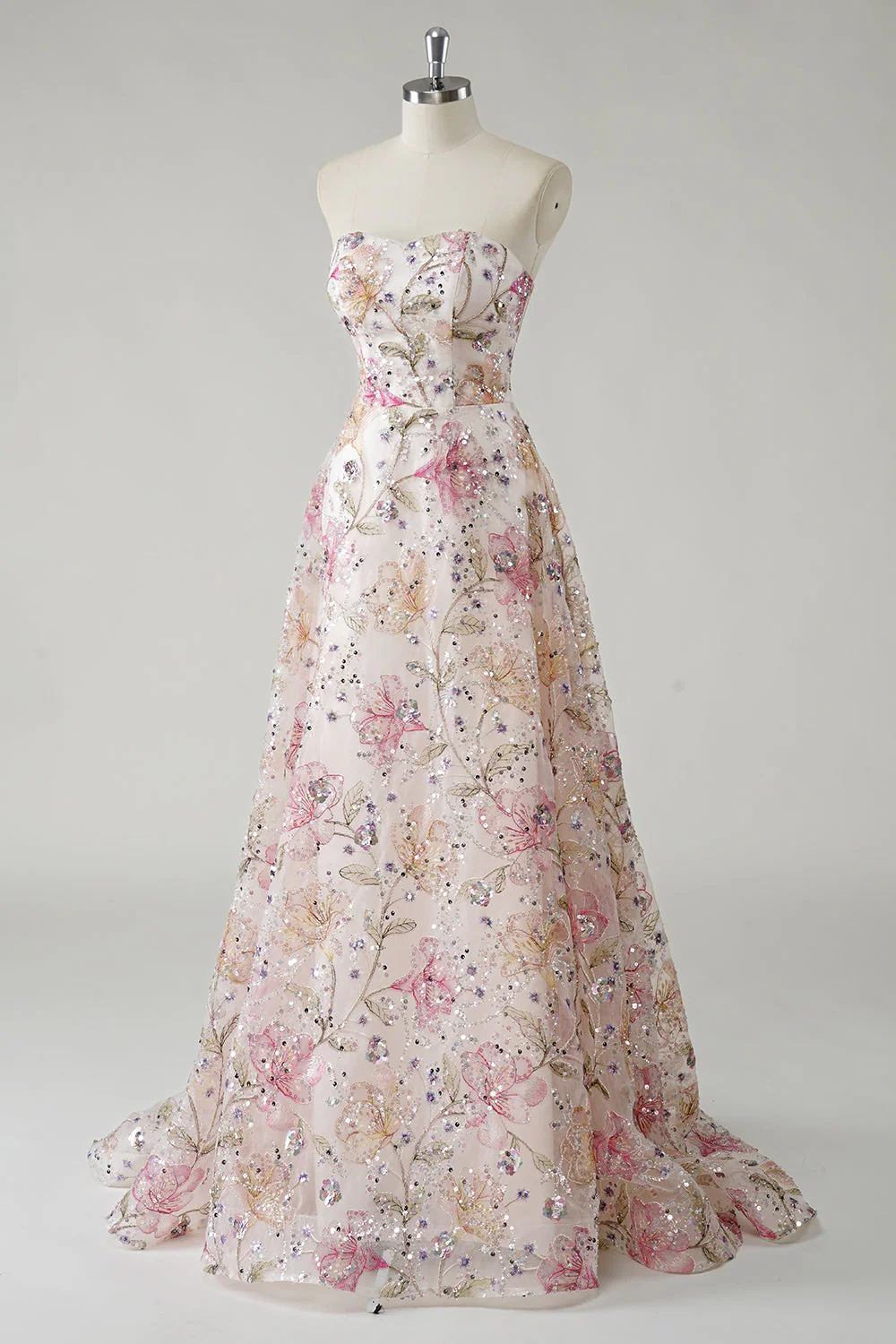 Robe de bal longue grande taille en paillettes rose scintillante, bustier, - Image 7