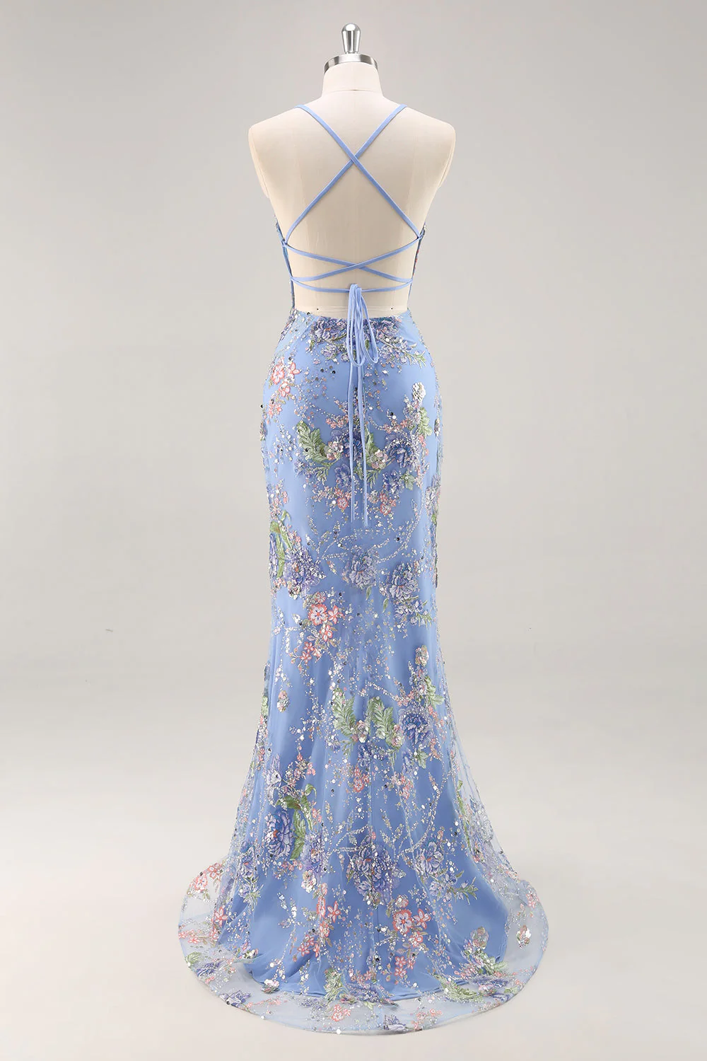 Robe de soirée sirène noire à sequins et bretelles fines avec appliques - Image 15