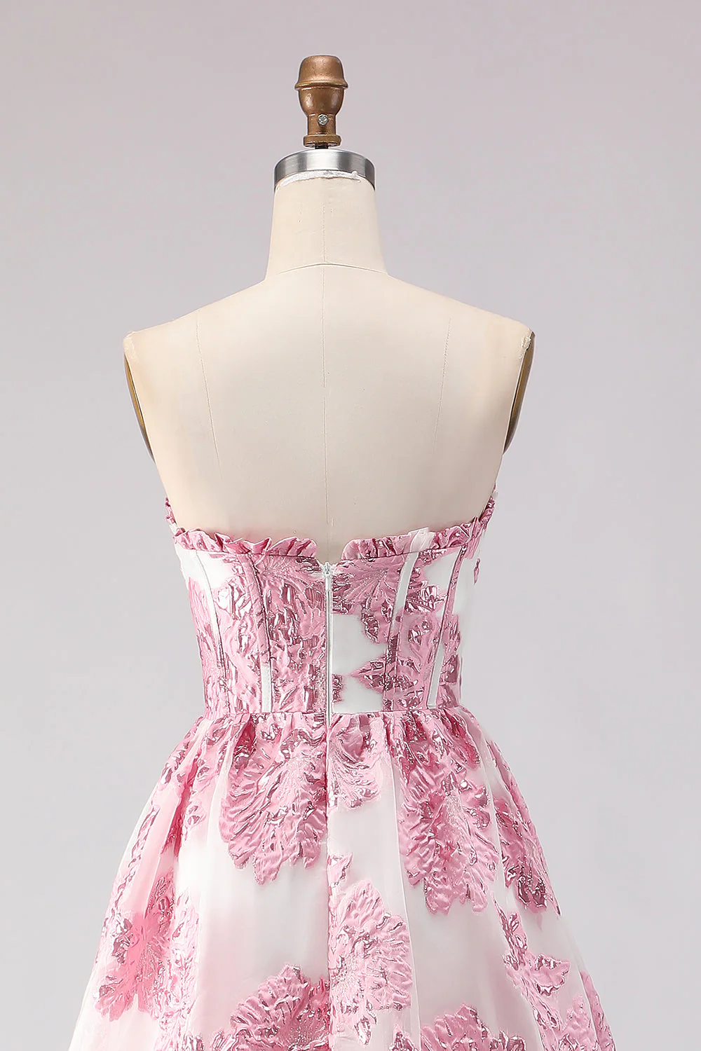 Robe de bal longue Jacquard Corset A Line Bustless avec fente - Image 11