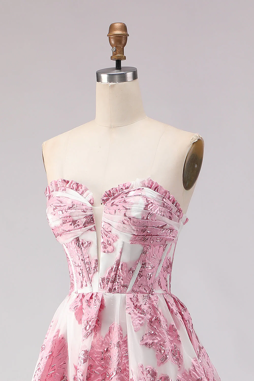Robe de bal longue Jacquard Corset A Line Bustless avec fente - Image 12