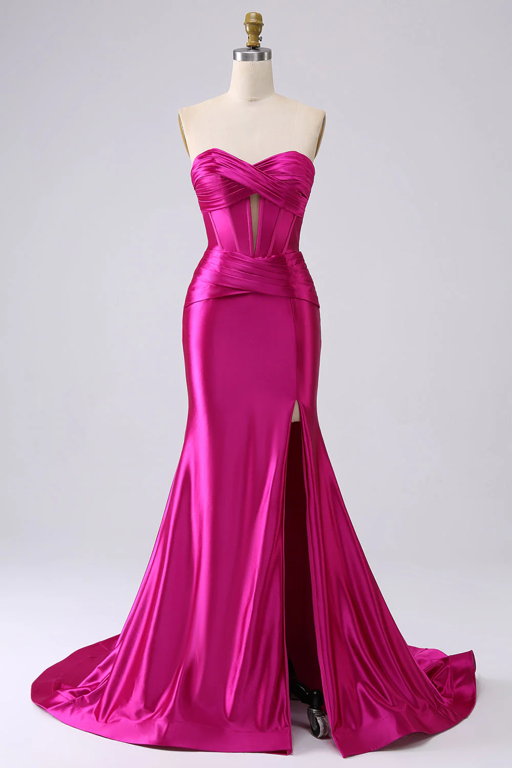 Robe de soirée corset fuchsia sirène scintillante avec fente - Image 3