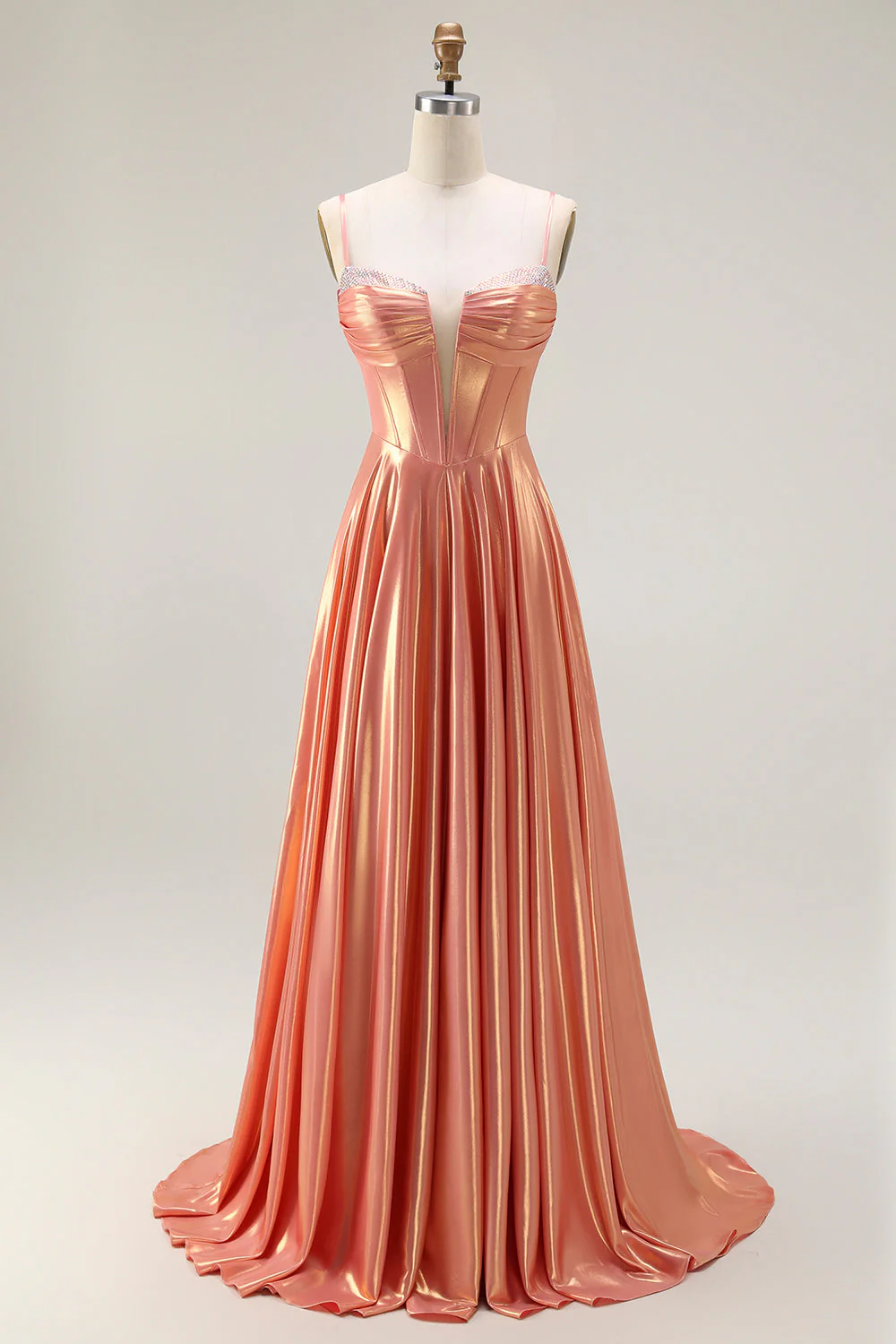 Robe De Soirée longue perlée corset orange métallisé avec lacets dans le dos