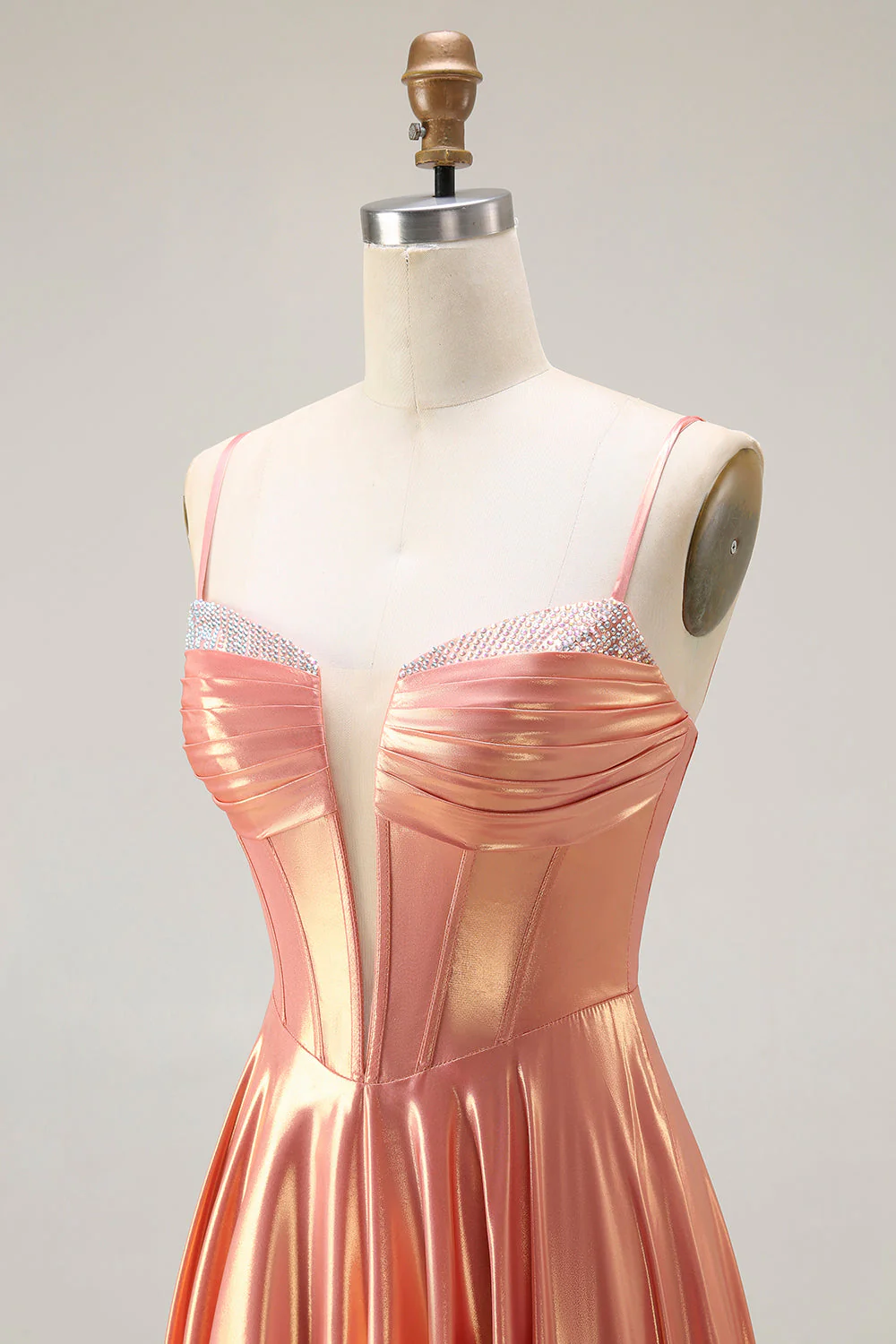 Robe De Soirée longue perlée corset orange métallisé avec lacets dans le dos - Image 6