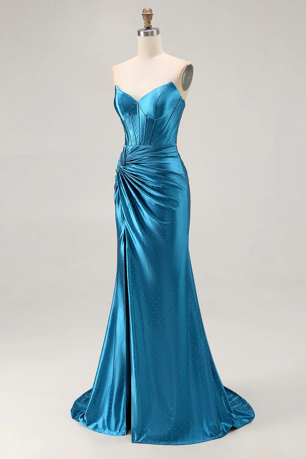 Robe de soirée longue perlée corset sirène perlée bleu royal bleu roi - Image 3