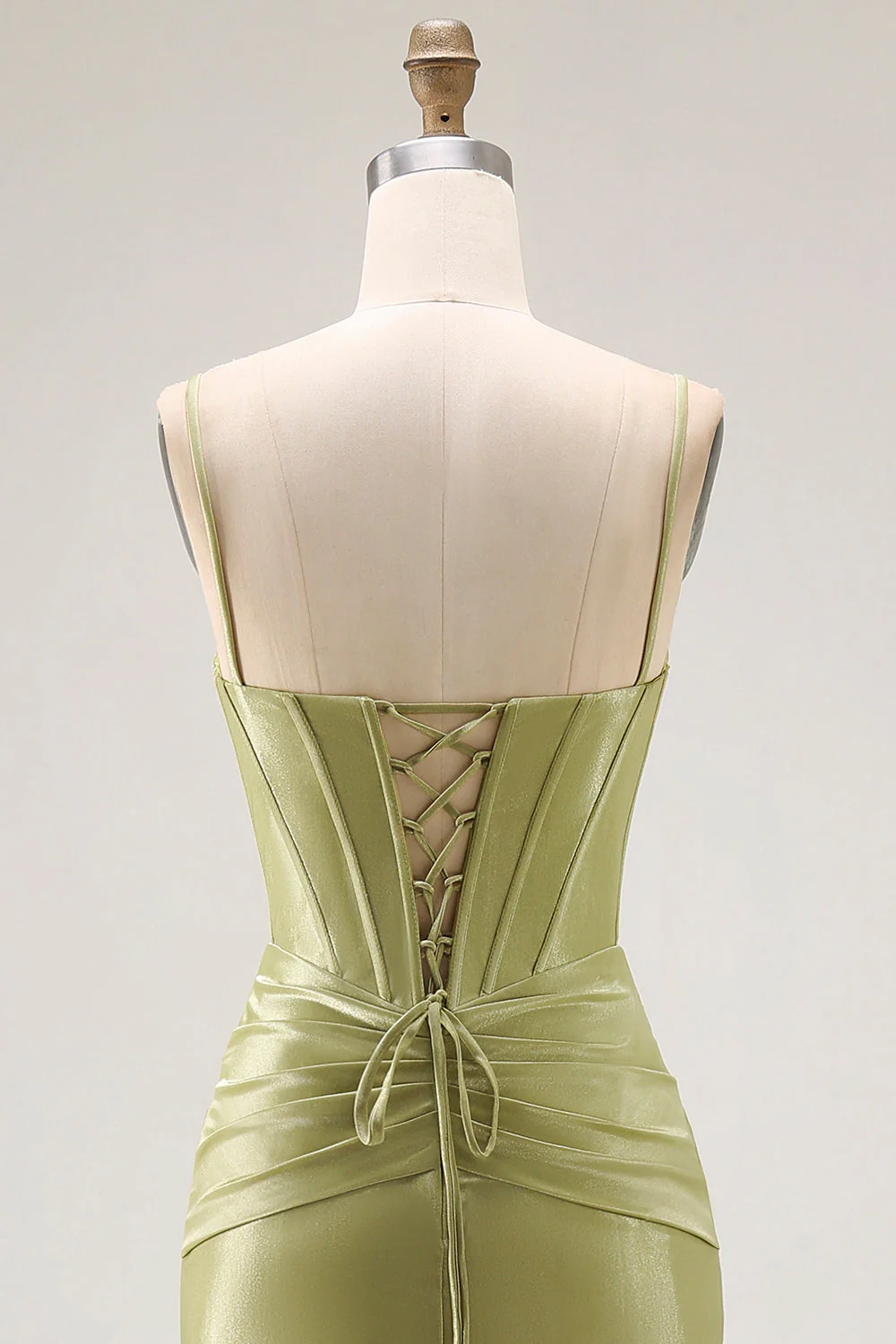 Robe de soirée longue sirène verte bustier perlé dos dentelle - Image 5