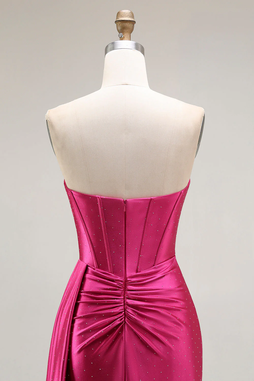 Robe de bal longue plissée plissée perlée fuchsia sirène scintillante avec fente - Image 5
