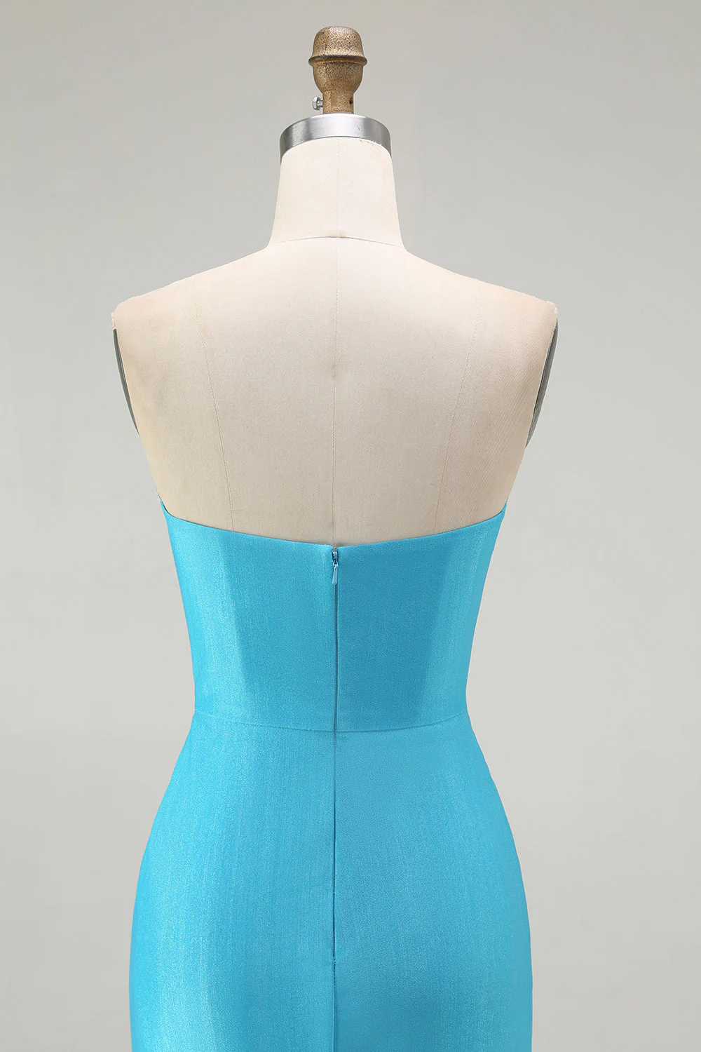 Robe de soirée longue plissée plissée sirène sirène bleue scintillante avec fente - Image 6