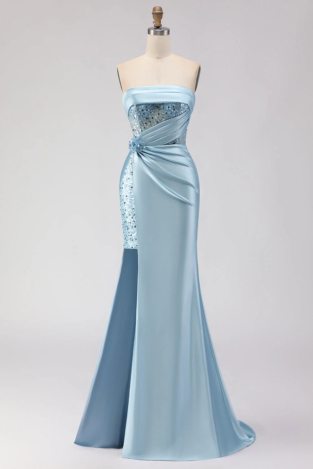Robe de soirée sirène 3D bleue avec fente