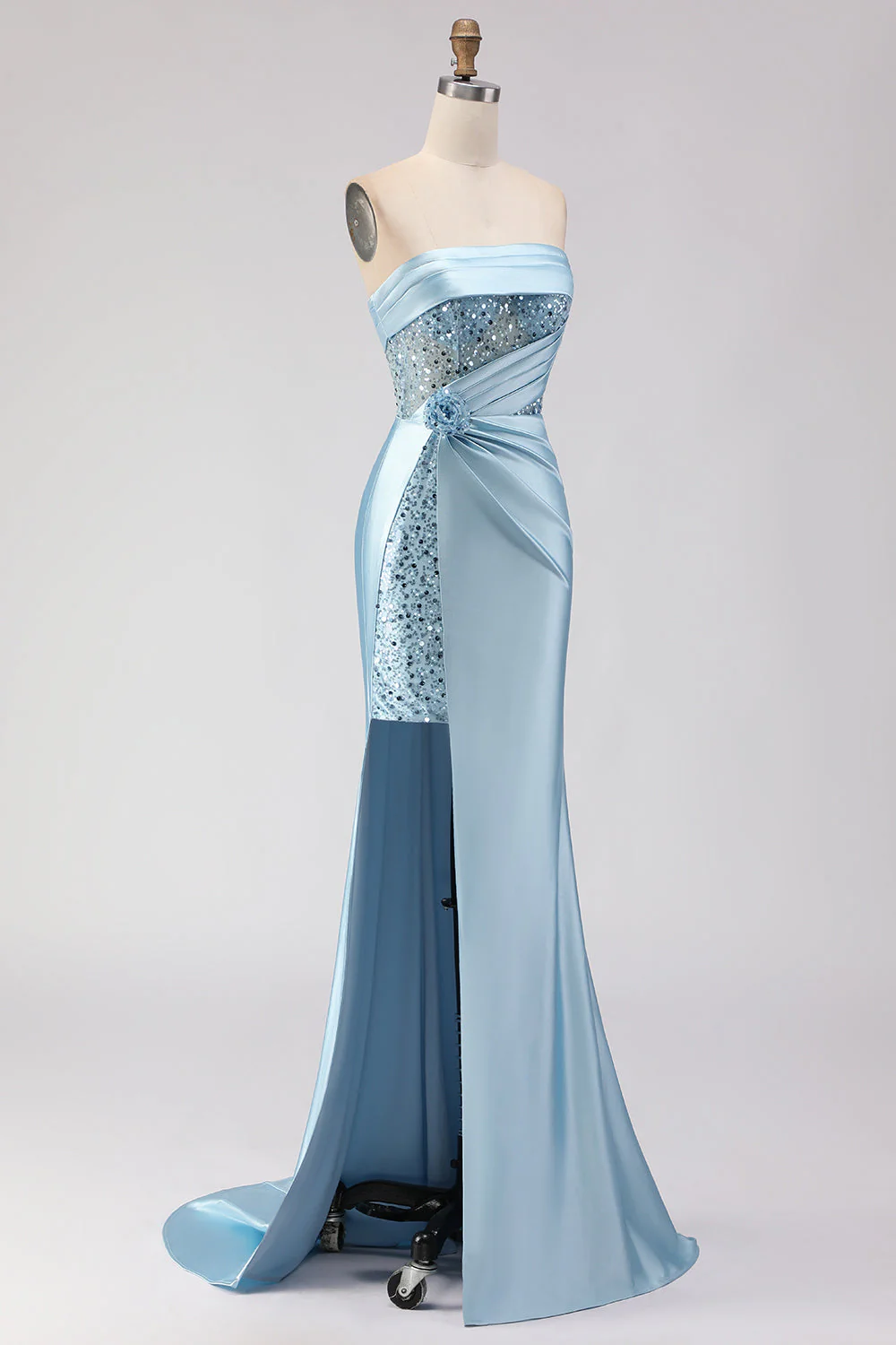Robe de soirée sirène 3D bleue avec fente - Image 3